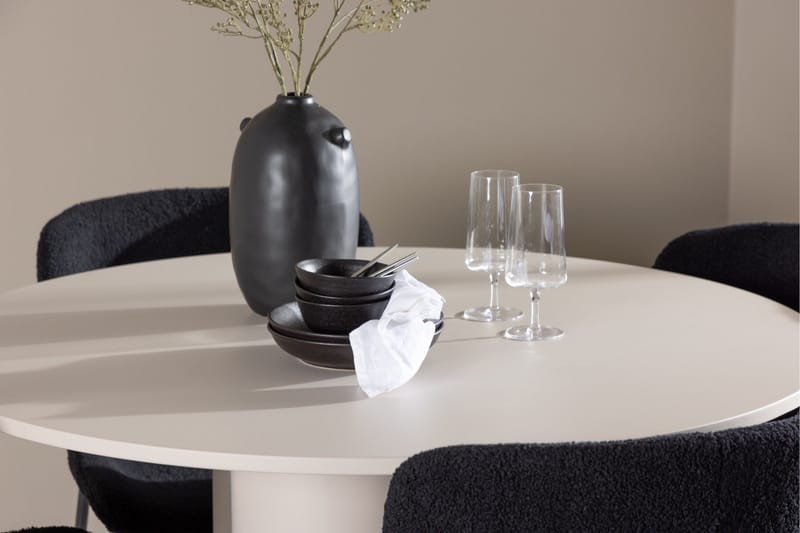 Olivia Matgrupp 110 cm Rund med 4 Modesto stolar - Beige/Svart - Products - Möbler - Bord & matgrupp - Matgrupp