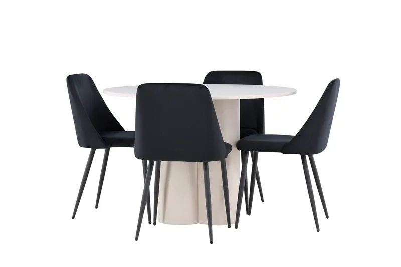 Olivia Matgrupp 110 cm Rund med 4 Night stolar, Beige/Svart