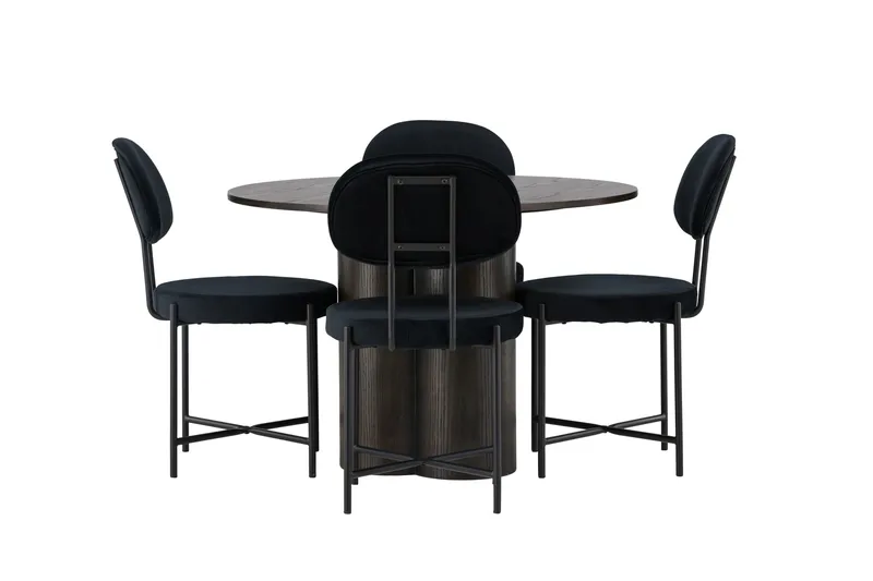Olivia Matgrupp 110 cm Rund med 4 Stella stolar, Svart