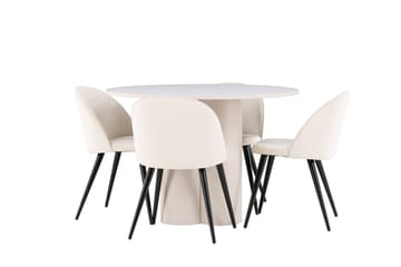 Olivia Matgrupp 110 cm Rund med 4 Velvet stolar - Beige/Beige - Products - Möbler - Bord & matgrupp - Matgrupp