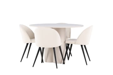Olivia Matgrupp 110 cm Rund med 4 Velvet stolar - Beige/Beige - Products - Möbler - Bord & matgrupp - Matgrupp