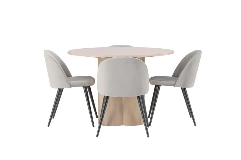 Olivia Matgrupp 110 cm Rund med 4 Velvet stolar - Whitewash - Products - Möbler - Bord & matgrupp - Matgrupp