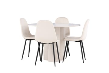 Olivia Matgrupp 110 cm Rund med 4 Polar stolar - Beige/Beige - Products - Möbler - Bord & matgrupp - Matgrupp