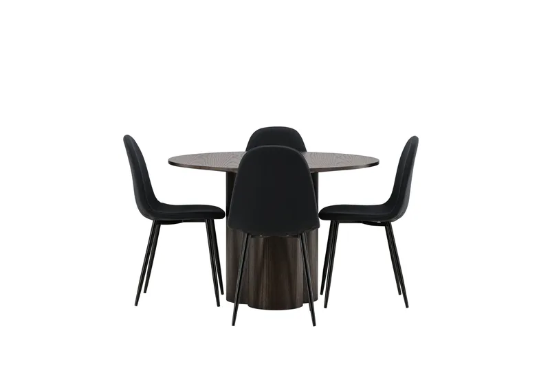 Olivia Matgrupp 110 cm Rund med 4 Polar stolar, Svart