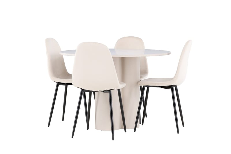 Olivia Matgrupp 110 cm Rund med 4 Polar stolar - Beige/Beige - Products - Möbler - Bord & matgrupp - Matgrupp