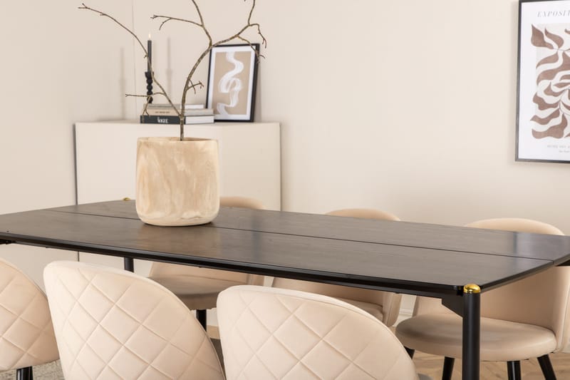 Pelle Matgrupp 190 cm Rektangulär med 6 Velvet stolar - Beige - Products - Möbler - Bord & matgrupp - Matgrupp