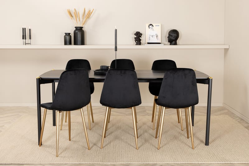 Pelle Matgrupp 190 cm Rektangulär med 6 Polar stolar, Svart/Guld