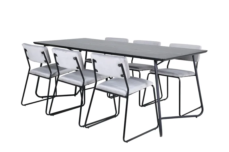 Petra Matgrupp 190 cm Rektangulär med 6 Kenth stolar, Svart