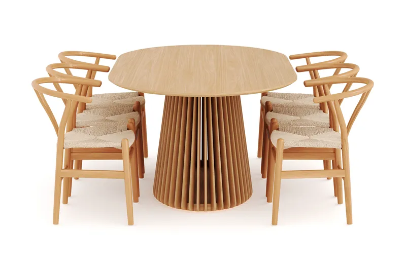 Peyra Matgrupp 200 cm Ovalt Ek med 6 Dastoori Matstolar - Natur - Products - Möbler - Bord & matgrupp - Matgrupp
