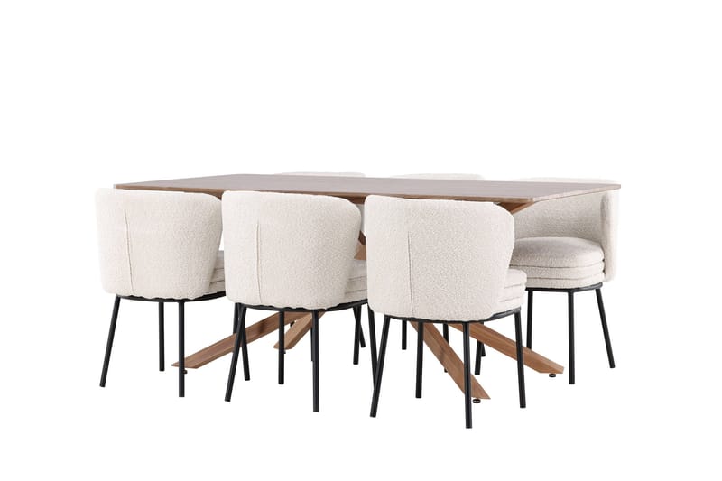 Piazza Matgrupp 180 cm Rektangulär med 6 Agnes stolar - Mocca/Vit - Products - Möbler - Bord & matgrupp - Matgrupp