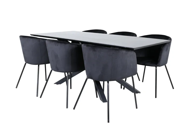 Piazza Matgrupp 180 cm Rektangulär med 6 Berit stolar, Svart