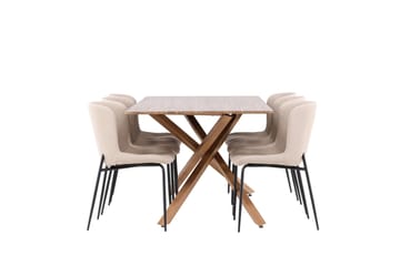 Piazza Matgrupp 180 cm Rektangulär med 6 Modesto stolar - Mocca/Beige - Products - Möbler - Bord & matgrupp - Matgrupp