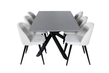 Piazza Matgrupp 180 cm Rektangulär med 6 Velvet stolar - Beige - Products - Möbler - Bord & matgrupp - Matgrupp