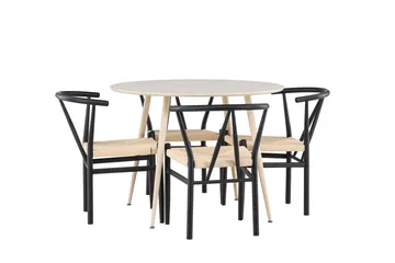 Plaza Matgrupp 100 cm Rund med 4 Alfons stolar - Whitewash/Svart - Products - Möbler - Bord & matgrupp - Matgrupp