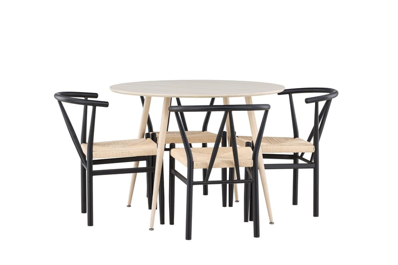 Plaza Matgrupp 100 cm Rund med 4 Alfons stolar - Whitewash/Svart - Products - Möbler - Bord & matgrupp - Matgrupp