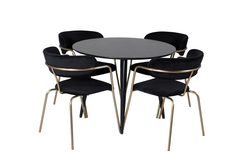 Plaza Matgrupp 100 cm Rund med 4 Arrow stolar, Svart/Guld