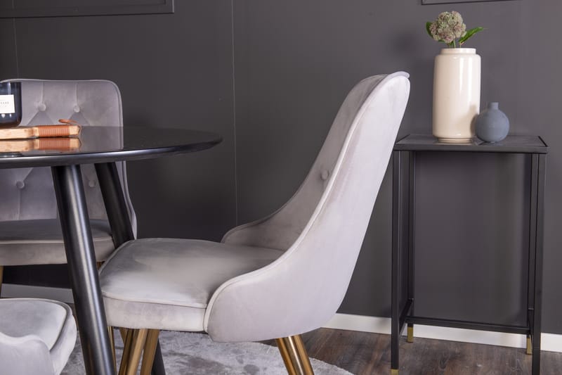 Plaza Matgrupp 100 cm Rund med 4 Velvet Deluxe stolar - Guld - Products - Möbler - Bord & matgrupp - Matgrupp