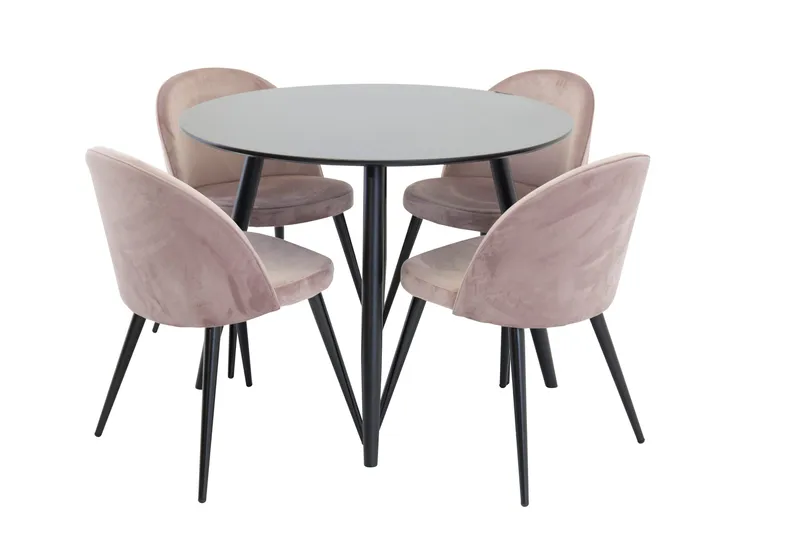 Plaza Matgrupp 100 cm Rund med 4 Velvet stolar - Svart - Products - Möbler - Bord & matgrupp - Matgrupp