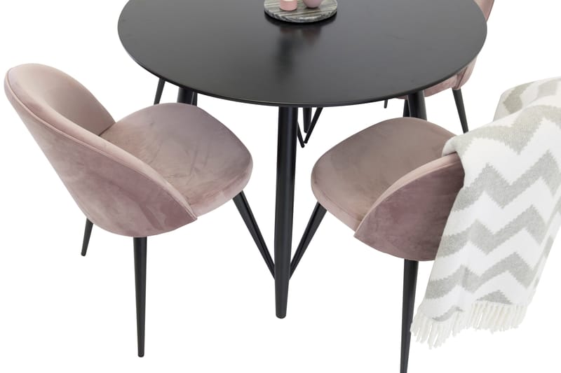 Plaza Matgrupp 100 cm Rund med 4 Velvet stolar - Svart - Products - Möbler - Bord & matgrupp - Matgrupp