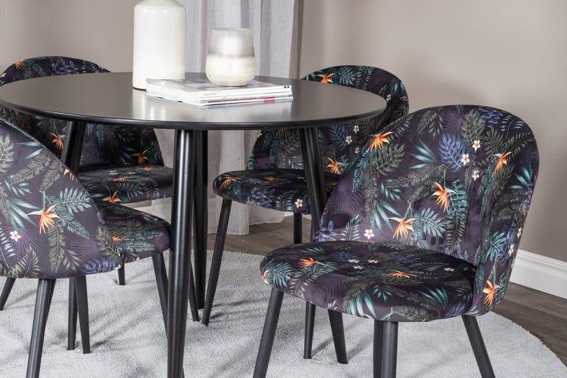 Plaza Matgrupp 100 cm Rund med 4 Velvet stolar - Svart - Products - Möbler - Bord & matgrupp - Matgrupp