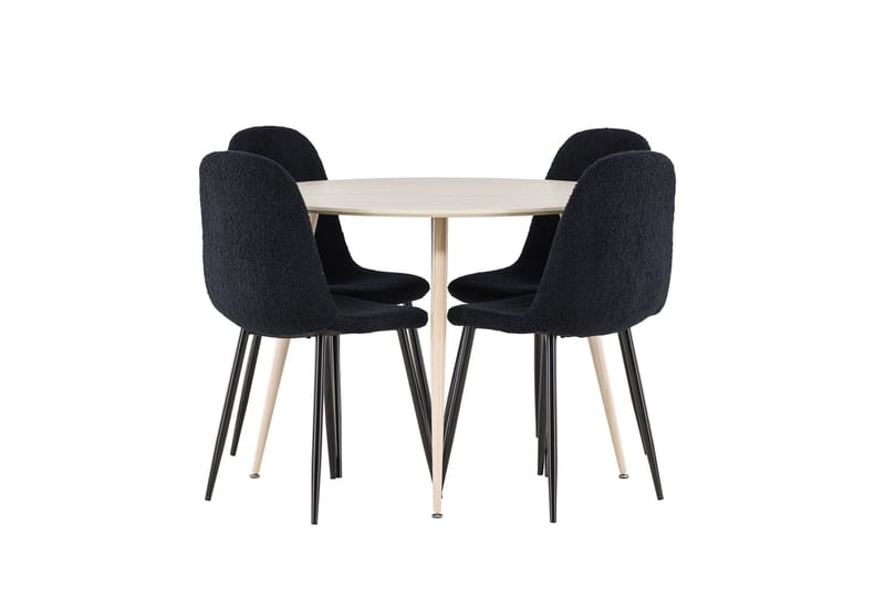Plaza Matgrupp 100 cm Rund med 4 Polar stolar - Whitewash/Svart - Products - Möbler - Bord & matgrupp - Matgrupp