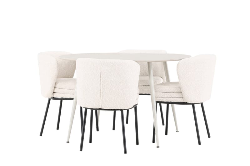 Plaza Matgrupp 120 cm Rund med 4 Agnes stolar - Beige/Vit - Products - Möbler - Bord & matgrupp - Matgrupp