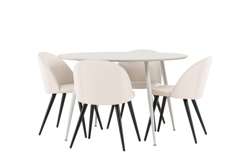 Plaza Matgrupp 120 cm Rund med 4 Velvet stolar - Beige/Beige - Products - Möbler - Bord & matgrupp - Matgrupp
