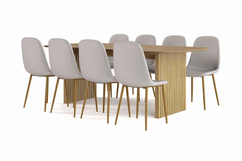Richeto Matbord 210 cm ek +  8 st Nibe stol grå med ek ben, Natur/Grå