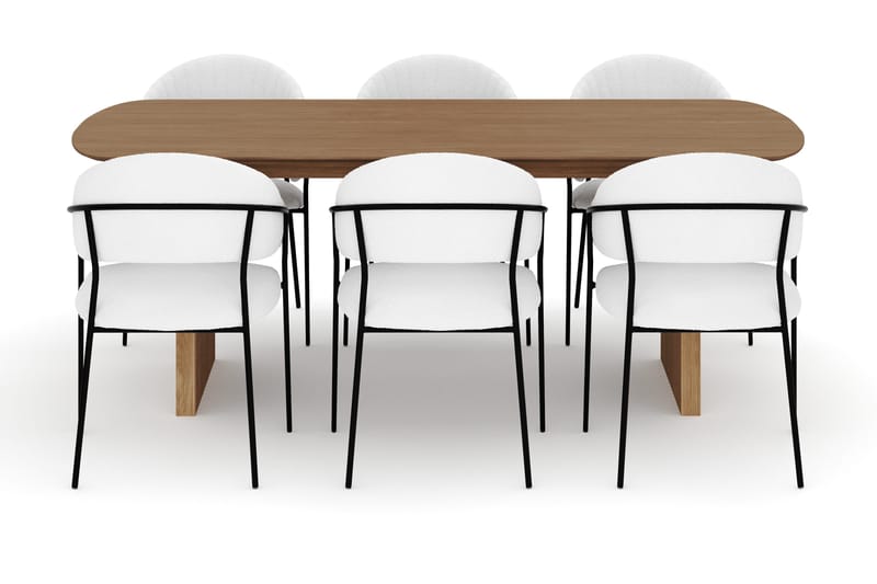 Richeto Matbord 210 cm med 6 Karol Matstolar - Naturlig finish / Vit Bouclé - Products - Möbler - Bord & matgrupp - Matgrupp