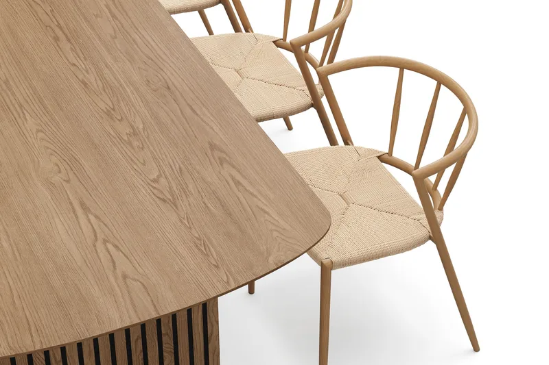 Richeto Matbord 210 cm med 6 Winston Matstolar - Naturlig finish / Beige / Metallben Ek - Products - Möbler - Bord & matgrupp - Matgrupp