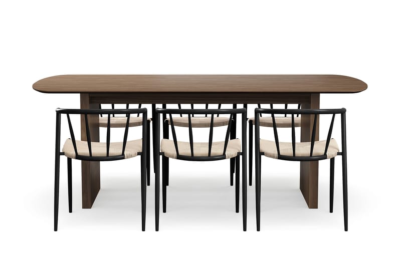 Richeto Matbord 210 cm med 6 Winston Matstolar - Rökt ek / Beige / Metallben Svart - Products - Möbler - Bord & matgrupp - Matgrupp