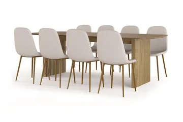 Richeto Matbord 240 cm ek +  8 st Nibe stol beige med ek ben, Natur/Beige