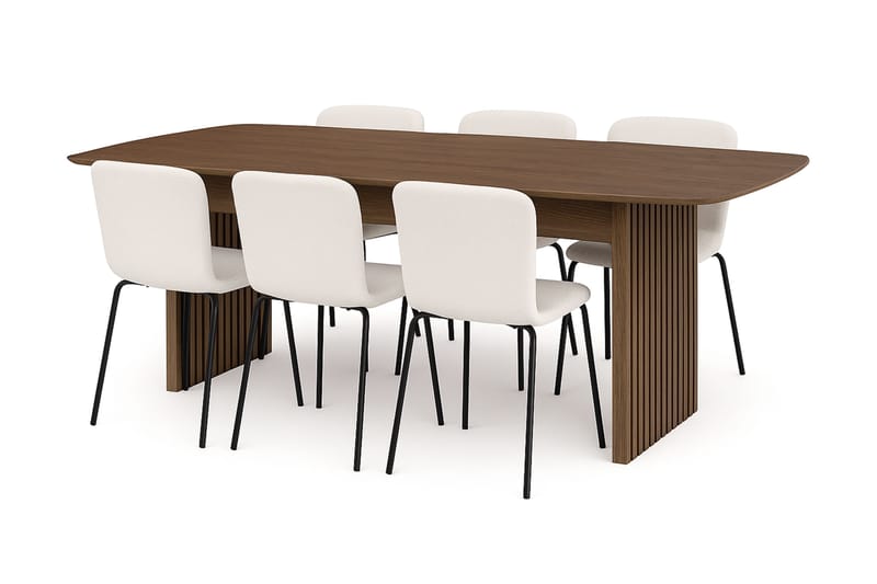 Richeto Matbord 240 cm med 6 Katy Matstolar, Rökt ek / Vit Bouclé