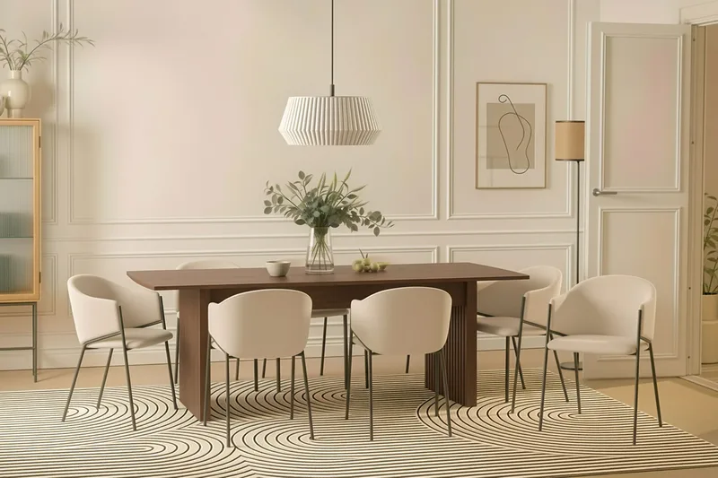 Richeto Matbord 240 cm med 8 Filip Matstolar - Rökt ek / Vit Bouclé - Products - Möbler - Bord & matgrupp - Matgrupp