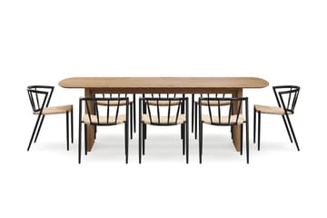 Richeto Matbord 240 cm med 8 Winston Matstolar - Naturlig finish / Beige / Metallben Svart - Products - Möbler - Bord & matgrupp - Matgrupp