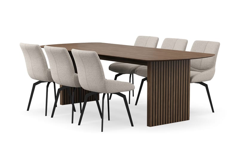 Richeto Matgrupp 240 cm med 6 Mora Snurrstolar - Rökt ek/Mörkbeige - Products - Möbler - Bord & matgrupp - Matgrupp