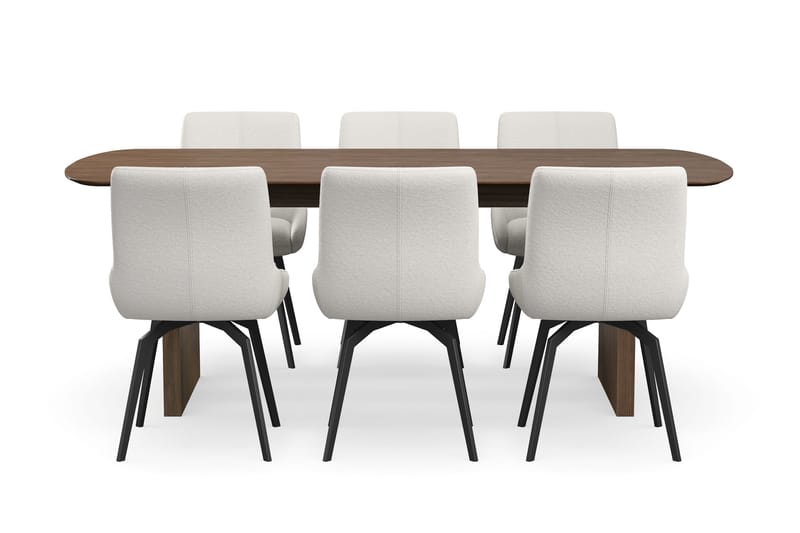 Richeto Matgrupp Rökt Ek 210 cm med 6 Mora Snurrstolar - Rökt ek/Ljusbeige - Products - Möbler - Bord & matgrupp - Matgrupp