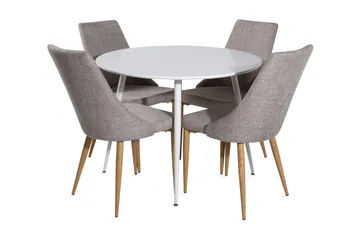 Ridones Matgrupp 100 cm Rund inkl 4 Ludvig Stolar - Vit/Ljusgrå/Ek - Products - Möbler - Bord & matgrupp - Matgrupp