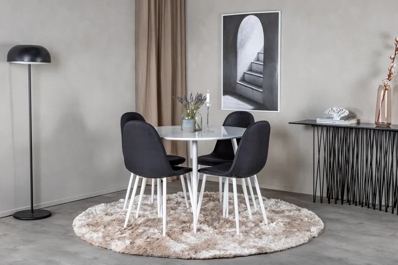 Ridones Matgrupp 100 cm Rund inkl 4 Ypas Stolar - Vit/Svart - Products - Möbler - Bord & matgrupp - Matgrupp