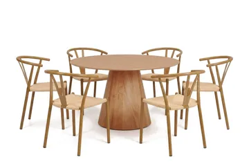 Siena Matgrupp runt 130 cm Ek med 6 Elysia Matstolar, Ek