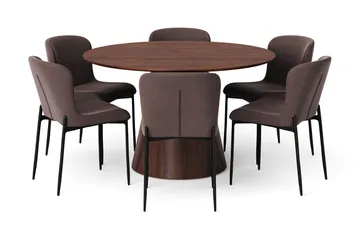 Siena Matgrupp runt 130 cm Valnöt med 6 Elsie Matstolar - Valnöt/Brun - Products - Möbler - Bord & matgrupp - Matgrupp