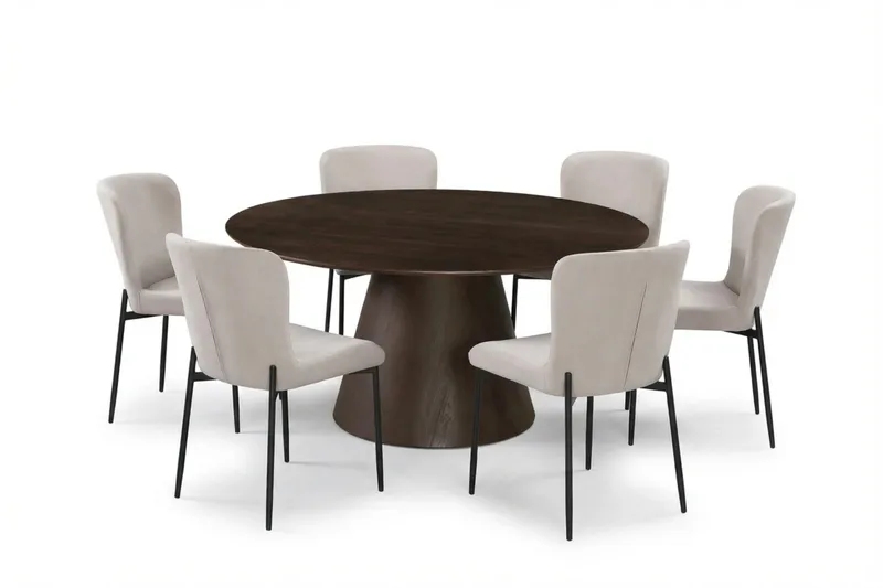 Siena Matgrupp runt 150 cm Rökt Ek med 6 Elsie Matstolar, Rökt ek/Beige