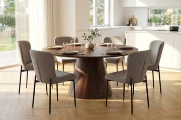 Siena Matgrupp runt 150 cm Valnöt med 6 Elsie Matstolar - Valnöt/Ljusgrå - Products - Möbler - Bord & matgrupp - Matgrupp