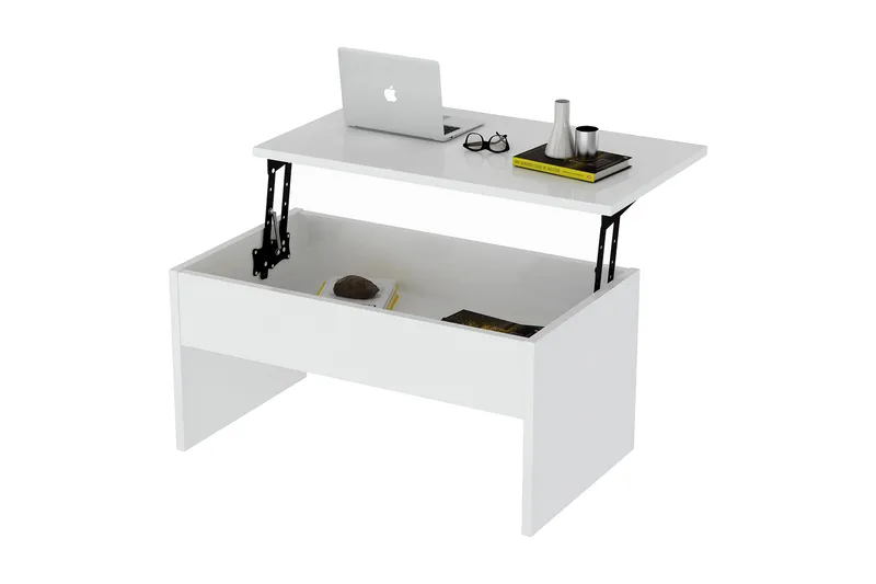 Furny Home Soffbord 90 cm Höj- och Sänkbar med Förvaring - Vit - Products - Möbler - Bord & matgrupp - Soffbord - Soffbord med förvaring