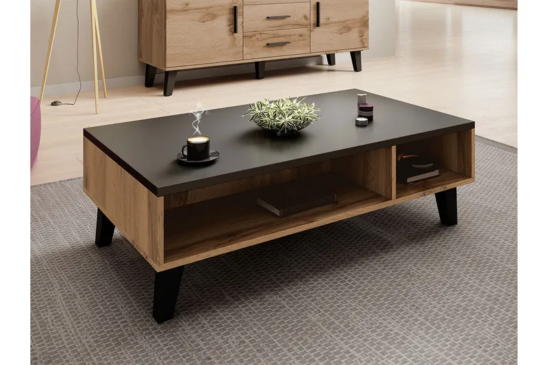 Kardos Soffbord 110 cm med Förvaring Hyllor - Natur/Svart - Products - Möbler - Bord & matgrupp - Soffbord - Soffbord med förvaring