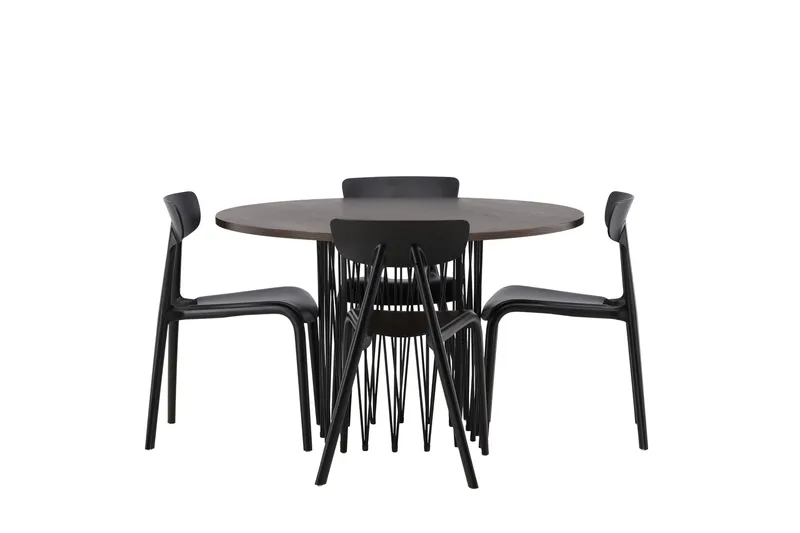 Stone Matgrupp 120 cm Rund med 4 Ursholmen stolar, Svart