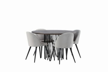 Stone Matgrupp 120 cm Rund med 4 Velvet stolar - Grå - Products - Möbler - Bord & matgrupp - Matgrupp