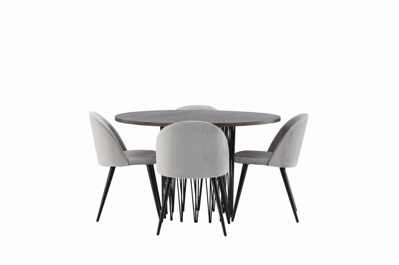 Stone Matgrupp 120 cm Rund med 4 Velvet stolar, Grå