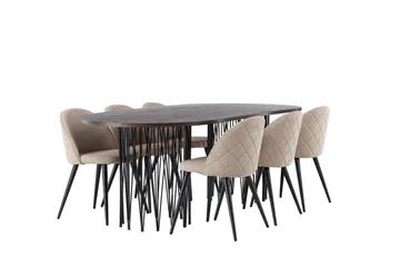 Stone Matgrupp 220 cm Rektangulär med 6 Velvet stolar - Beige - Products - Möbler - Bord & matgrupp - Matgrupp