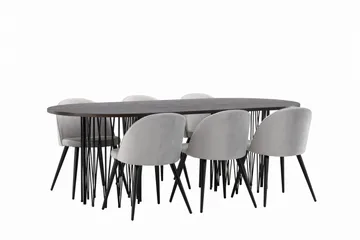 Stone Matgrupp 220 cm Rektangulär med 6 Velvet stolar - Grå - Products - Möbler - Bord & matgrupp - Matgrupp